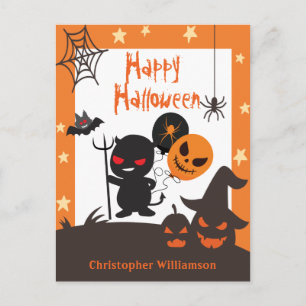 Niños Feliz Halloween Naranja Negro Tarjeta Postal