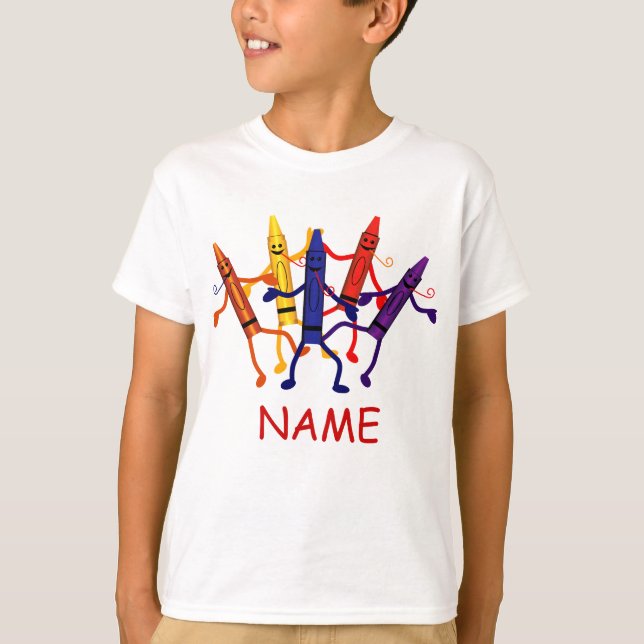 Niños Fiestas de Crayon nombran camiseta (Anverso)