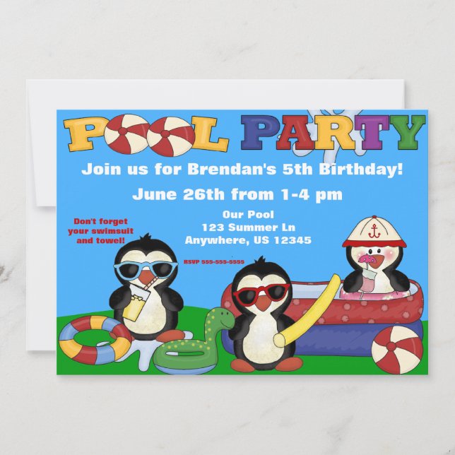 Niños Fiestas de la piscina Invitación de cumpleañ (Anverso)