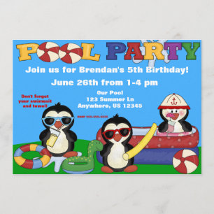 Niños Fiestas de la piscina Invitación de cumpleañ