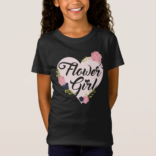 Niños Flores Niñas Corazón Novias Camisetas Boda (Anverso)