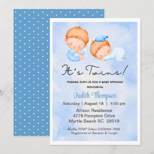 Niños gemelos Blue Sky Clouds invitación a la duch