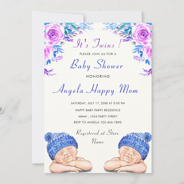 ¡Niños gemelos! Invitación a Baby Shower para dorm (Anverso)