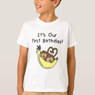 Niños gemelos primer cumpleaños camisetas de mono