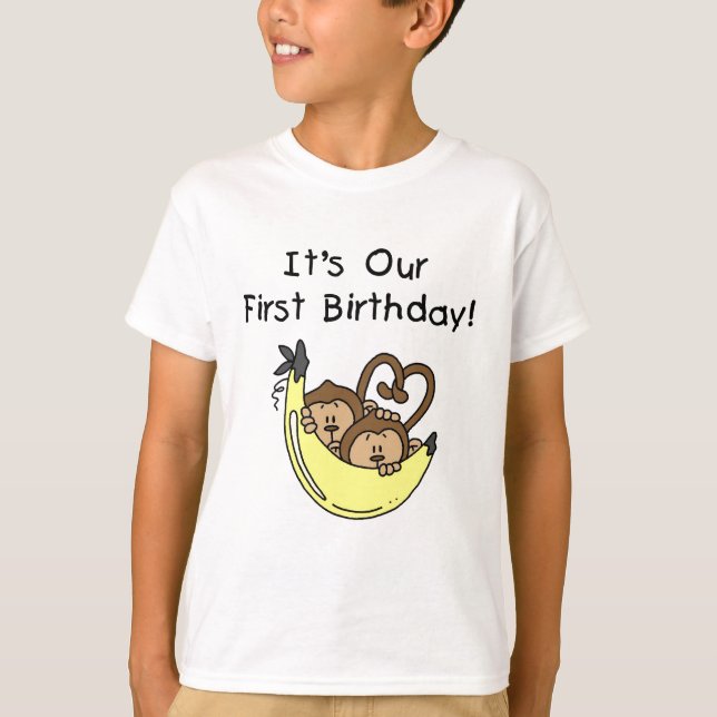 Niños gemelos primer cumpleaños camisetas de mono  (Anverso)