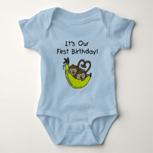 Niños gemelos primer cumpleaños camisetas de mono 