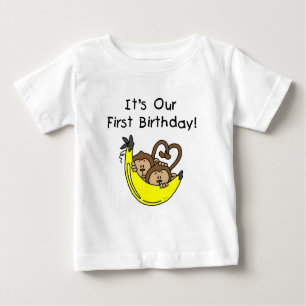 Niños gemelos primer cumpleaños camisetas de mono