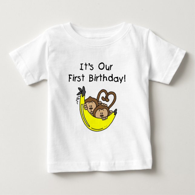 Niños gemelos primer cumpleaños camisetas de mono  (Anverso)
