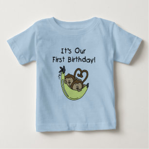 Niños gemelos primer cumpleaños camisetas de mono 