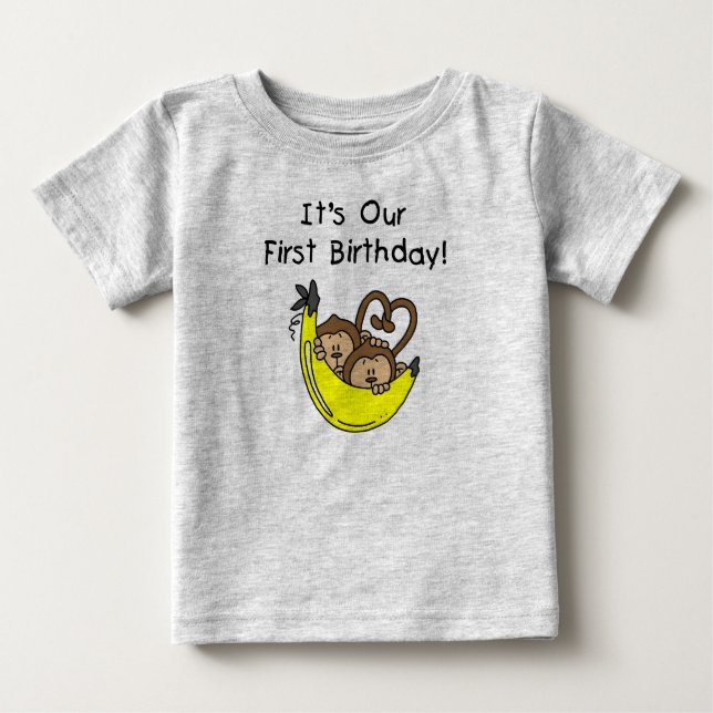 Niños gemelos primer cumpleaños camisetas de mono  (Anverso)