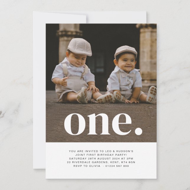 Niños gemelos - Uno - Foto Invitación al primer cu (Anverso)