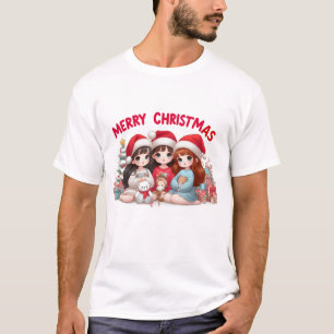 Niños guapos deseando una camiseta navideña
