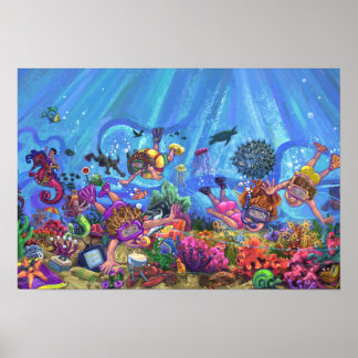 Niños haciendo buceo bajo el arte marino