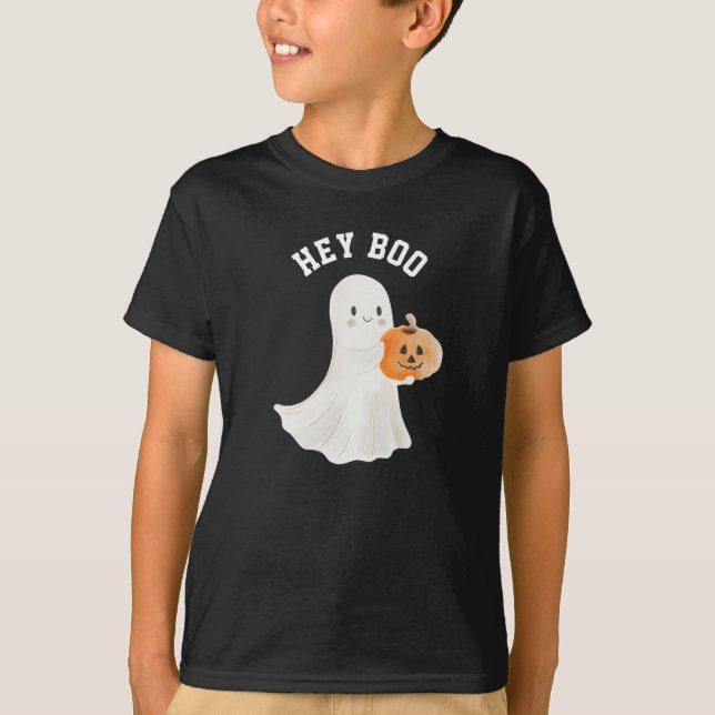 Niños Hey Boo Camiseta divertida de Halloween (Anverso)