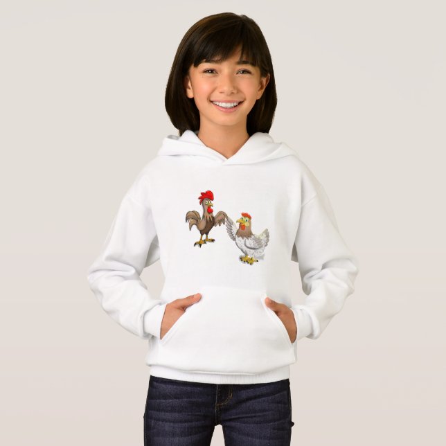 Niños Hoodie con una gallina y un gallo (Anverso completo)