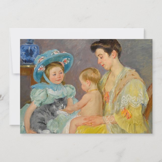 Niños jugando con un gato | Tarjeta Mary Cassatt (Anverso)
