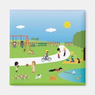 Niños jugando en el imán del parque