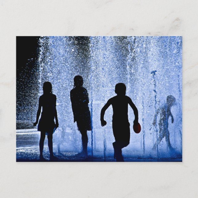 Niños jugando postal azul (Anverso)