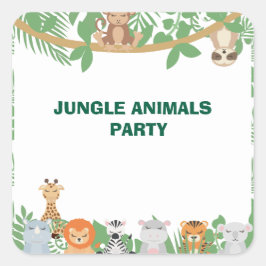 Niños Jungla Animales Fiesta Pegatina cuadrado