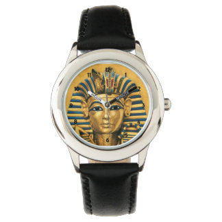 Niños King Tut reloj egipcio de cuero negro