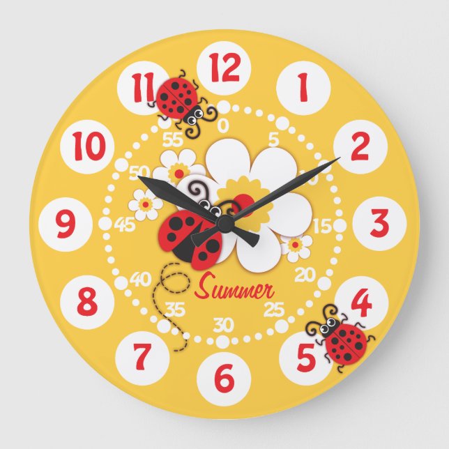 Niños ladybug y flor lindo chicas amarillos reloj  (Anverso)