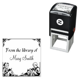 Niños leyendo sello de goma de libro personalizado