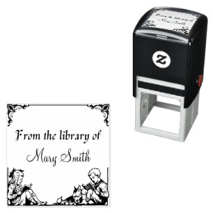 Niños leyendo sello de goma de libro personalizado