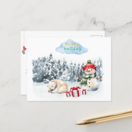 Niños lindos navidades vacaciones postal con hombr