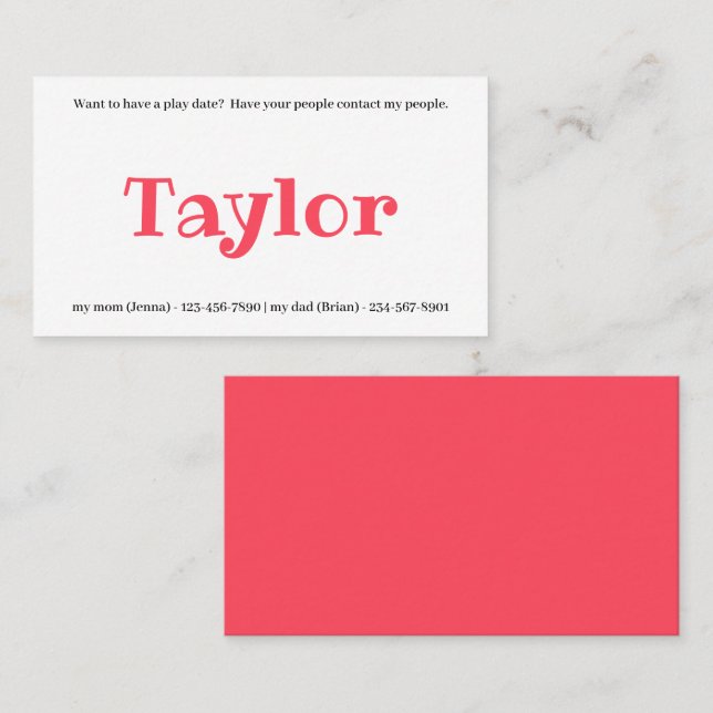 Niños Llamando a tarjeta de llamadas Jugar fecha R (Anverso / Reverso)