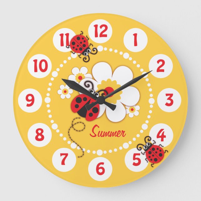 Niños mariquita y reloj de pared amarillo lindo de (Anverso)