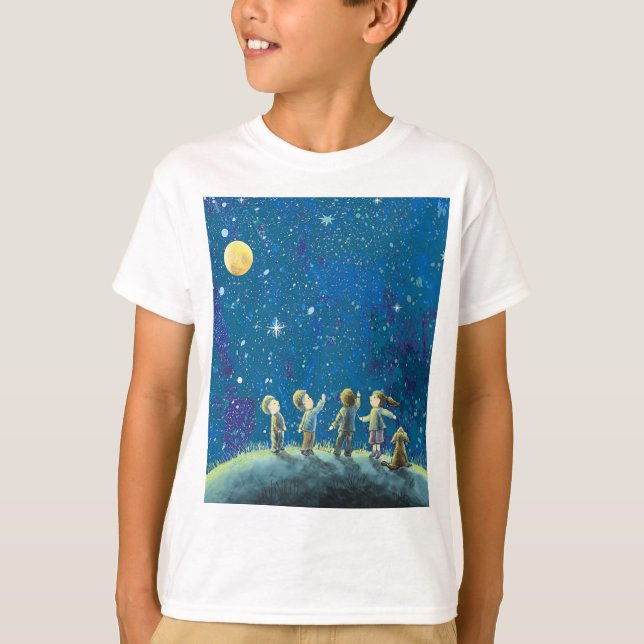 Niños Mirando La Camiseta Del Cielo Nocturno (Anverso)