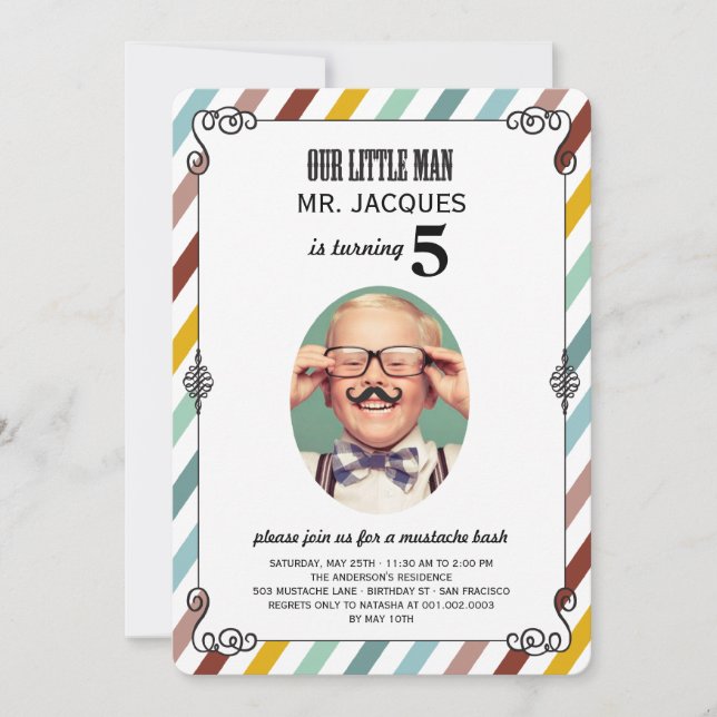Niños Mustache Invitación a la fiesta de cumpleaño (Anverso)