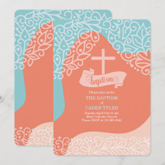 Niños Naranjas y azules con invitación al bautismo