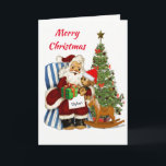 Niños Navidades de Santa Claus tarjeta de vacacion<br><div class="desc">Esta tarjeta de Navidades es perfecta para cualquier niño que crea en Santa Claus. El diseño es de un Papá Noel vintage que está revisando su lista para averiguar quién ha sido travieso o simpático. Puede personalizar esta tarjeta de Navidades con un nombre.en la parte delantera y el saludo interior....</div>