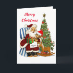 Niños Navidades de Santa Claus tarjeta de vacacion<br><div class="desc">Esta tarjeta de Navidades es perfecta para cualquier niño que crea en Santa Claus. El diseño es de un Papá Noel vintage que está revisando su lista para averiguar quién ha sido travieso o simpático. Puede personalizar esta tarjeta de Navidades con un nombre.en la parte delantera y el saludo interior....</div>