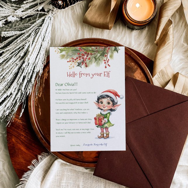 Niños Navidades Elf Chica Hola Carta Invitación (Subido por el creador)