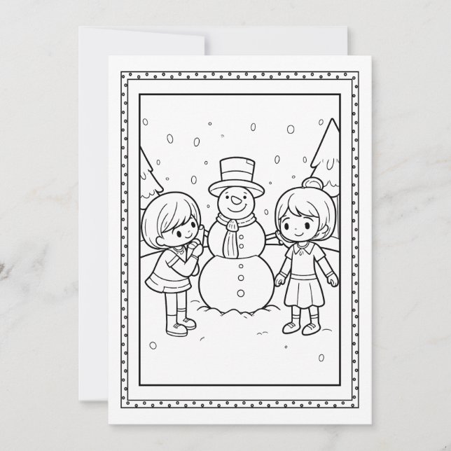 Niños Navidades Snowman colorean tarjeta plana de  (Anverso)