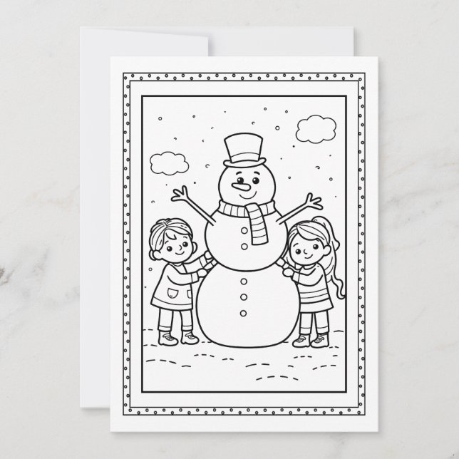 Niños Navidades Snowman colorean tarjeta plana de  (Anverso)