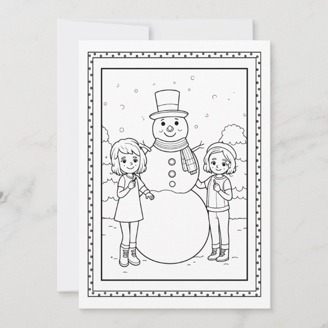 Niños Navidades Snowman colorean tarjeta plana de  (Anverso)