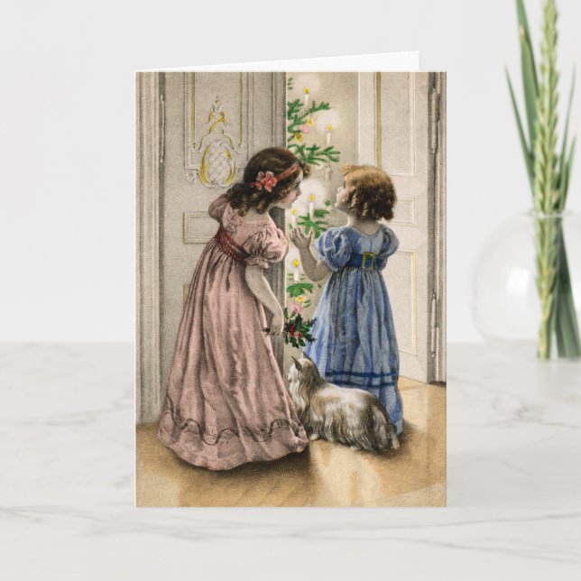 Niños Navidades Tarjeta Diseño de época (Anverso)