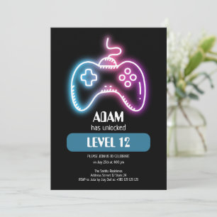 Niños Neon Videojuego Niños Invitación al cumpleañ