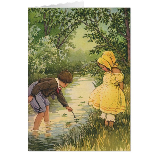 Niños, niños y Chicas de la época jugando por arro (Frente)