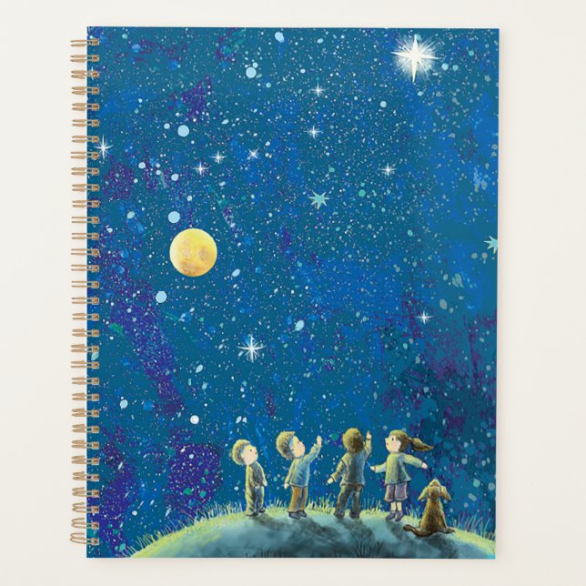 Niños observando el planificador de estrellas (Anverso)