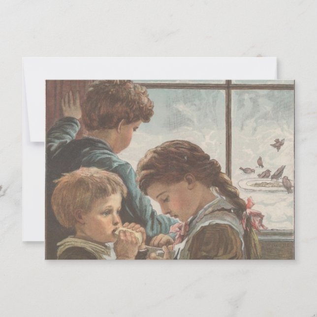 Niños Pájaros Ventana Navidad Hoja Imprimible  (Anverso)