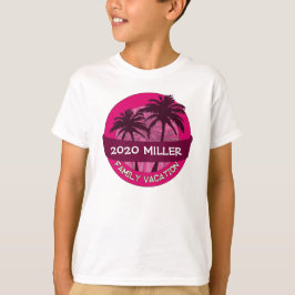 Niños palmeras rosas camiseta de vacaciones nombre