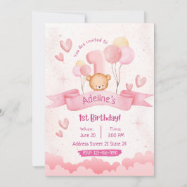 Niños Pastel Rosa Curte Invitación al primer cumpl