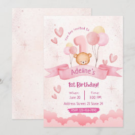 Niños Pastel Rosa Curte Invitación al primer cumpl