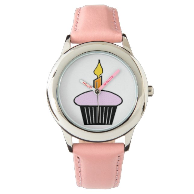 Niños Pastel Rosa Tema Reloj de cumpleaños (Anverso)