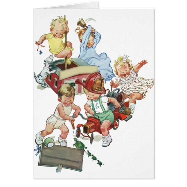 Niños pequeños de la época jugando con camiones de (Frente)