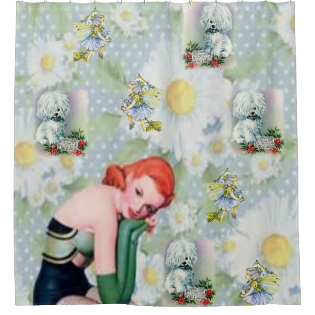 niños perro cortina de ducha blanca (Anverso)